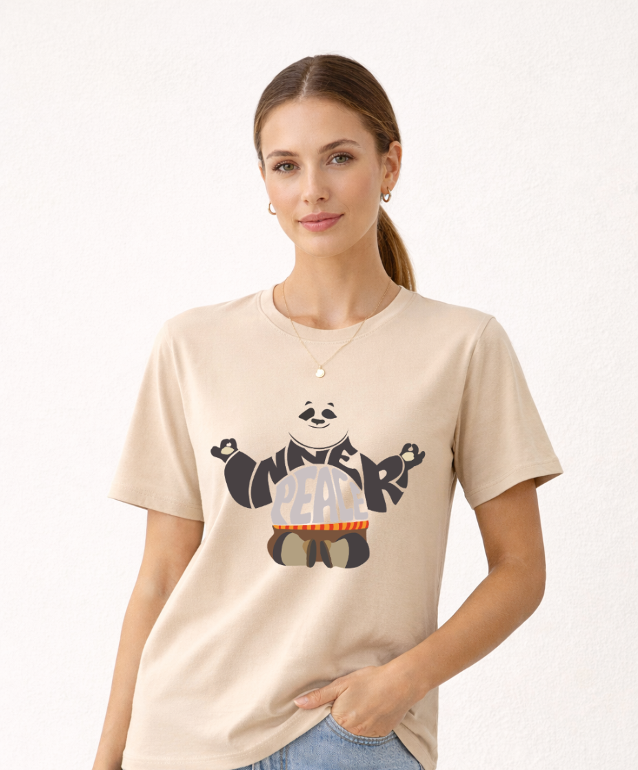 Inner Peace Panda Graphic T-Shirt – Almond