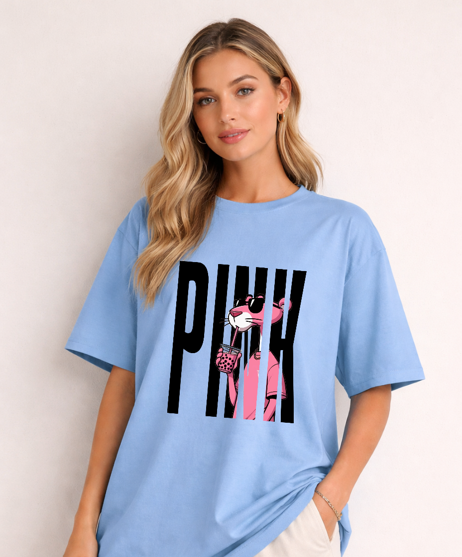 Pink Panther Boba Graphic Tee – Baby Blue